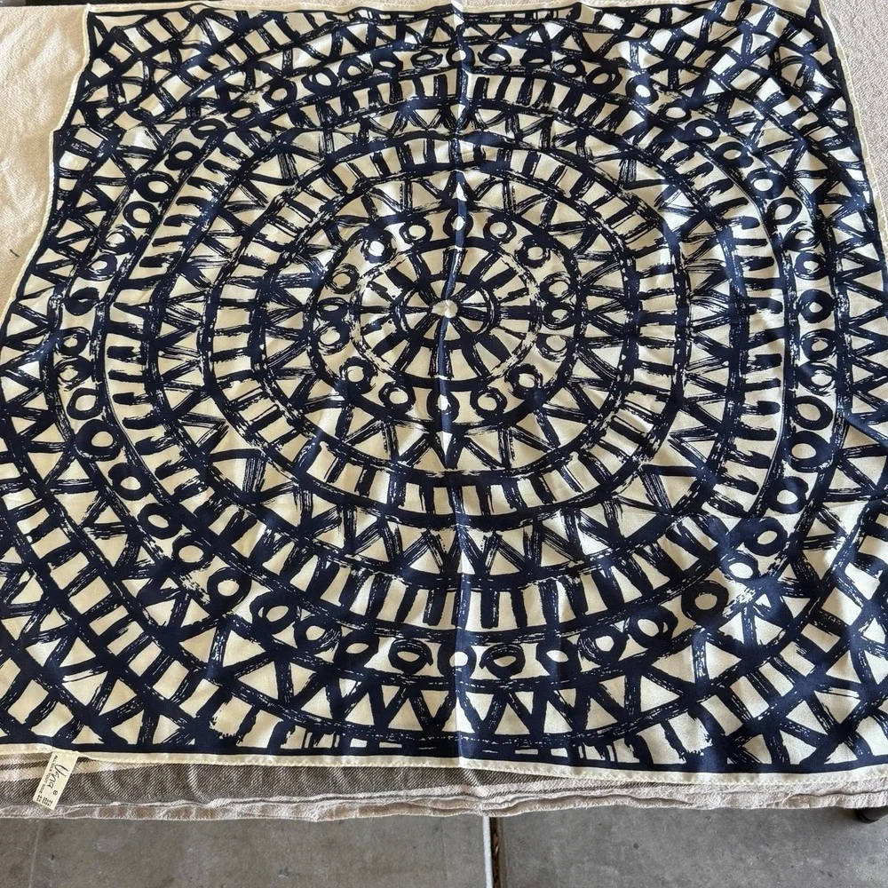 Vintage 70s Vera Neumann Silk Scarf Navy Geometric 29